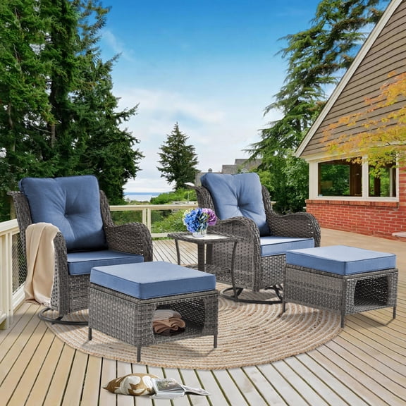5 Pieces Outdoor Patio Furniture Set with Swivel Rocking Chair Ottoman