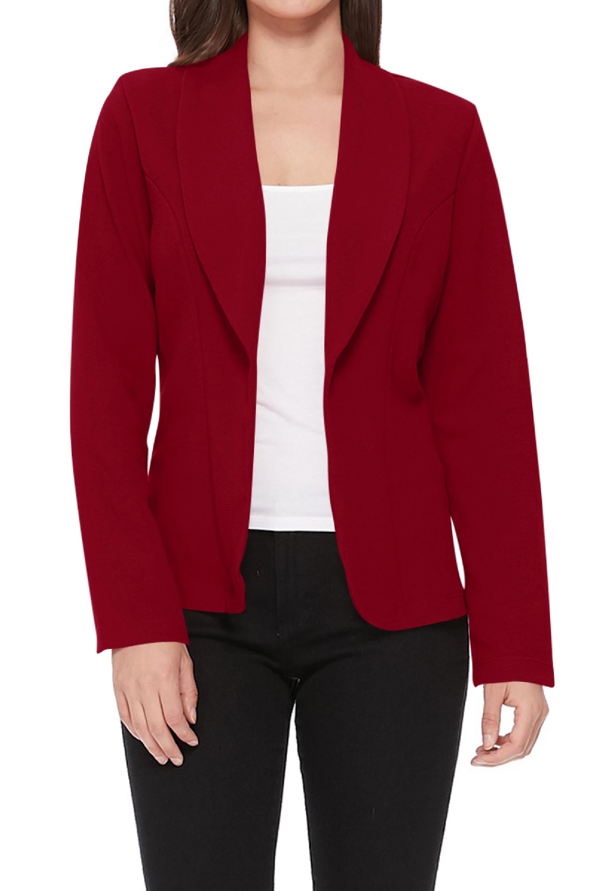 Moa Collection Women's Casual Long Sleeves Open Front Basic Lightweight Solid Blazer Jacket S-3xl, Size: Large, Red