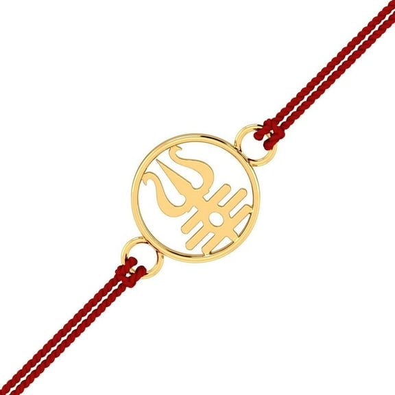 KuberBox 18K Yellow Gold Trishul Tripundra Rakhi for Brother