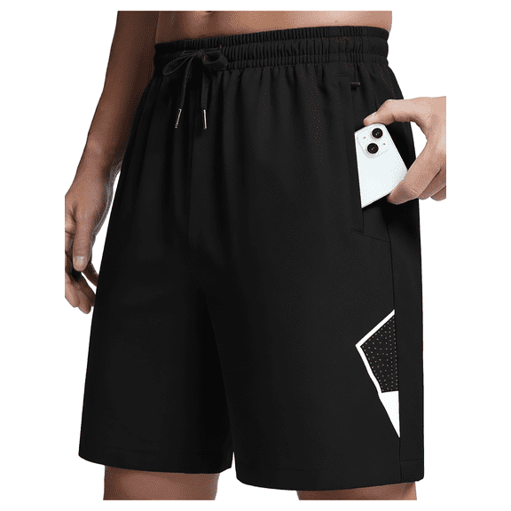 Men's Athletic Shorts Zipper Pockets Quick Dry Lightweight Workout Running Basketball Shorts Black L