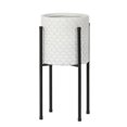 thumbnail image 1 of Luxen Home WHPL1363 12.2 in. Cube Design Round MgO Planter with Metal Stand, White, 1 of 6