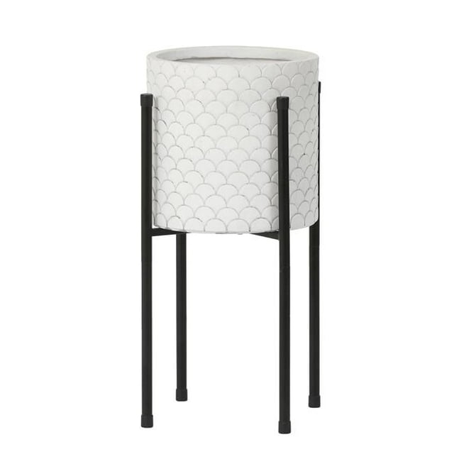 Luxen Home WHPL1363 Jardinière Ronde MgO Design Cube 12.2 Po avec Support en Métal, Blanc