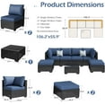 thumbnail image 3 of Danrelax 7-Piece Outdoor Sectional Sofa Patio Conversation Set, Black PE Rattan Wicker Furniture, Steel Frame in Dark Blue, 3 of 7