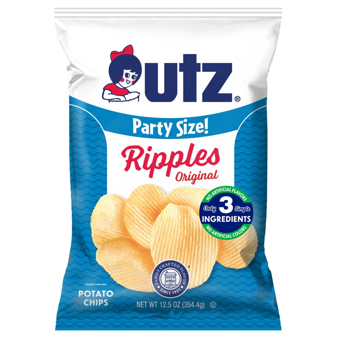 (3 pack) Utz Ripples Original Potato Chips, Gluten-Free, 12.5 oz Party Size Bag
