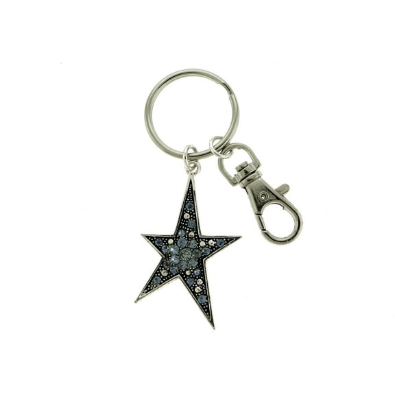 Silver-Tone Star With Light Blue Rhinestone Accents Key Chain KEKC4848