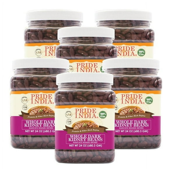 Pride Of India - PACK of 6 - Indian Whole Dark Kidney Beans - Protein & Fiber Rich Rajma, 1.5 Pound Jar