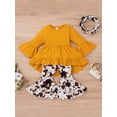 thumbnail image 3 of Franhais Toddler Kids 3 Pieces Outfit, Irregular Hem Tops + Print Flare Pants + Neckerchief Set, 3 of 8