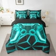 thumbnail image 2 of Erosebridal Teal Gamepads Bedding Sets Twin Size,Video Game Comforter Sets with Sheets,Geometric Plaid Bed in a Bag Twin size,Microfiber Male Bedroom Decor,Reversible,7pcs, 2 of 6