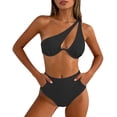 thumbnail image 4 of cocolona Womens One-shoulder Bikini Sets Summer Cute Solid Color Two Piece Swimsuits Vacation Beach Swimwear, 4 of 6
