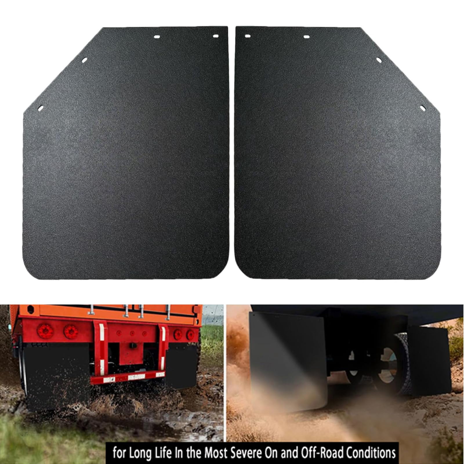 Pair Angled Spring Loaded Mud Flap Hanger Bracket with Angled Splash Guard Mudflap 24"x30" for Semi Truck Trailer, 1-1/8'' 1.125'' Bolt Stainless Steel