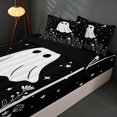 thumbnail image 3 of Homewish Cute Ghost Zipper Queen Comforter Set with Fitted Sheet and 2 Pillowcases, Halloween Zipper Bedding Set, Black White, Black Reversible, 3 of 7