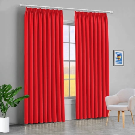 Amay Blackout Double Pinch Pleated Curtains Panel Blood Red Solid 72 Inch Wide by 96 Inch Long- 1Panel