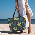 thumbnail image 5 of Large Beach Bags Water-resistant Sandproof - cartoon Dinosaur leaves Cute Beach Tote Bags for Women with Zipper, 5 of 6