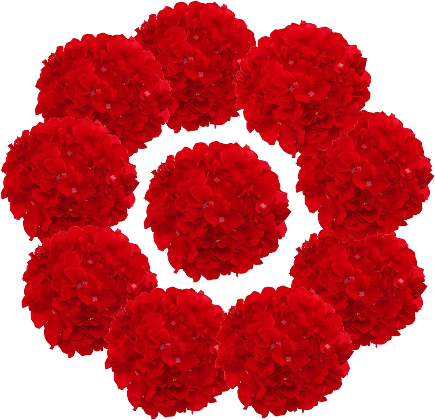 Fake Red Hydrangea Artificial Flowers - Faux Silk Hydrangeas Flowers Heads with Stems Real Touch for Home Wedding Party Table Decor(Red,Pack of )