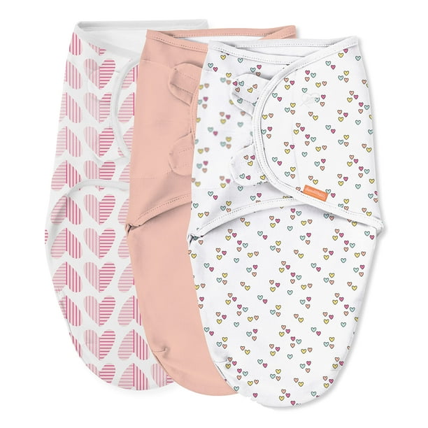 Swaddleme Original Swaddle - Tamaño Pequeño/Mediano 0-3 Meses, Paquete De 3 (Corazones De Bebé) Envoltura Para Recién Nacido Fácil De Usar Mantiene Al Bebé Cómodo Y Seguro Y Ayuda A Prevenir El Reflej