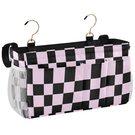Ryvnso Bedside Caddy Checkered Print Bedside Storage Bag Hanging Organizer