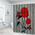thumbnail image 2 of BSHAPPLUS 16pc Bathroom Sets Red Flower Shower Curtain and Rug Sets Bathroom Decor, Waterproof Shower Curtain with 12 Hooks and Toilet Cover Mat and  Pedestal Rug Set, 2 of 6