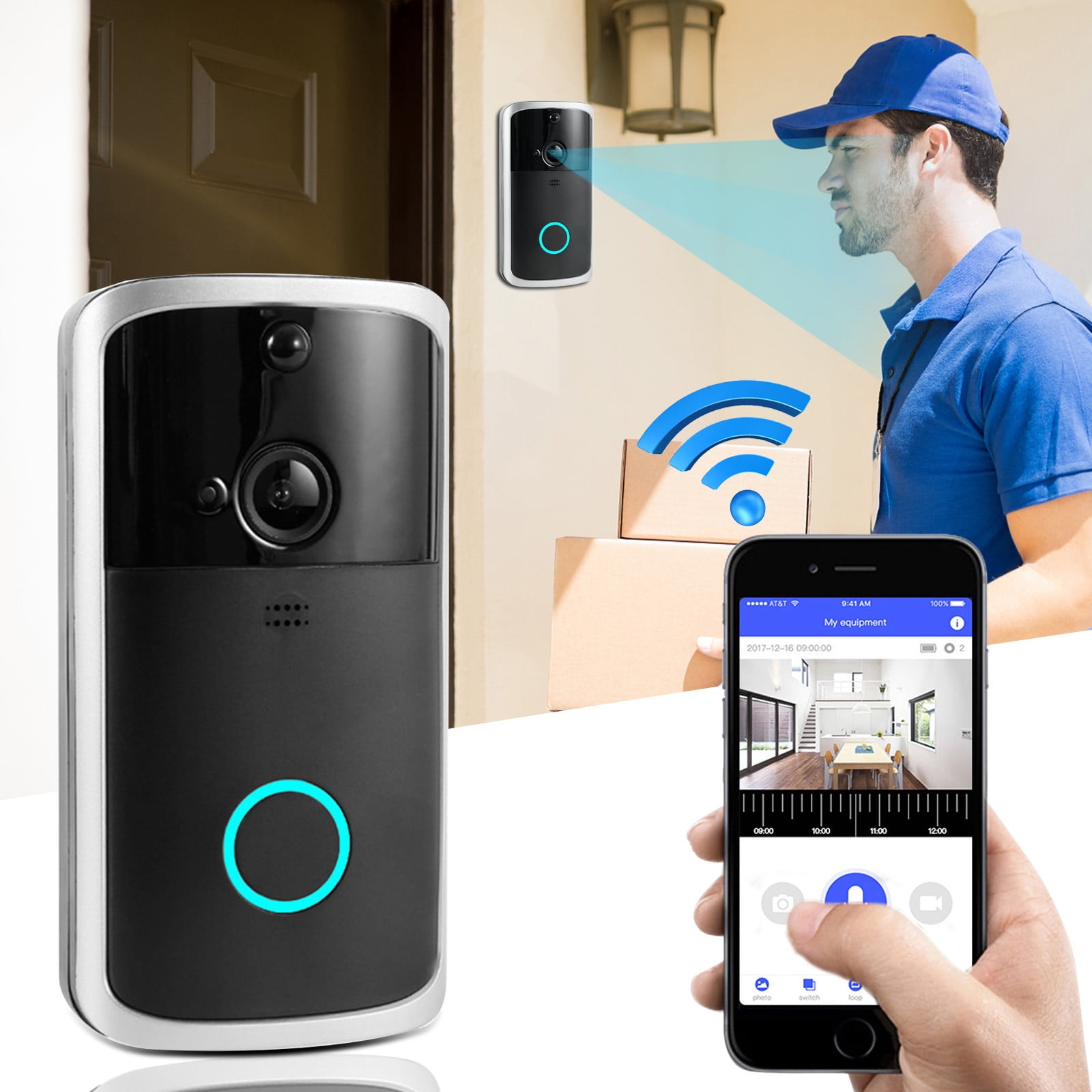 1080P Smart Video Doorbell WiFi Wireless Intercom Door Ring Camera Bell Security 