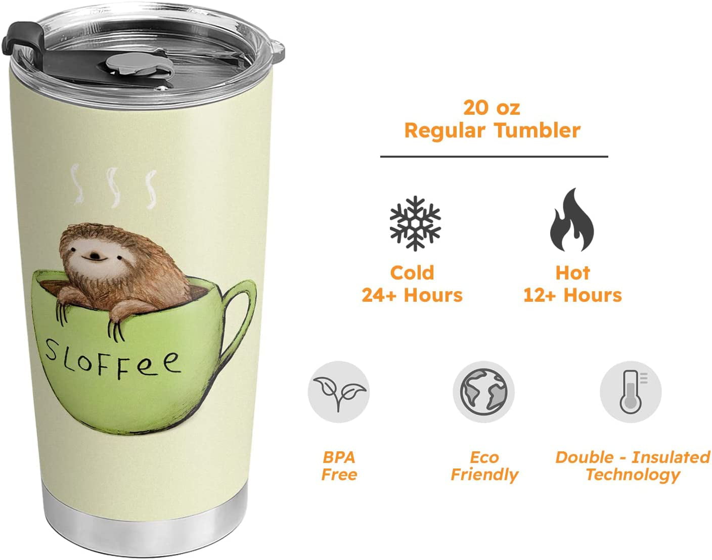 Personalized Sloth Hippie Be Happy Stainless Steel Skinny Tumbler