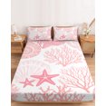 thumbnail image 2 of Twin Sze Fitted Sheet Set - Coastal Pink 2 Piece Bedding Sets 16" Deep Pocket Fitted Sheet with 1 Pillowcase, Ocean Coral Starfish Shell Modern Sea Brushed Microfiber Hotel Luxury Bed Sheets, 2 of 9