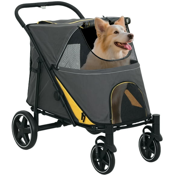 PawHut One-Click Foldable Pet Stroller With Shock Absorber, Dark Grey