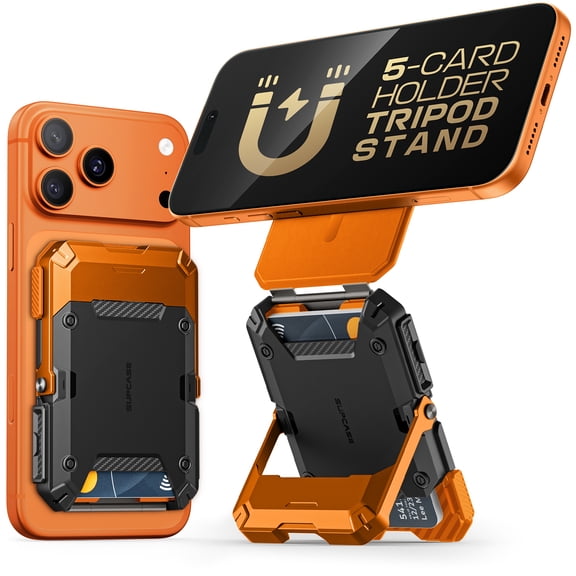 SUPCASE for MagSafe Wallet with Adjustable Stand, Hold 5 Cards, Coral RFID Blocking, Strong Magnetic Lock, Magnetic Wallet for Men, Phone Card Holder Tripod for iPhone 17/16/15/14/13/12 Series