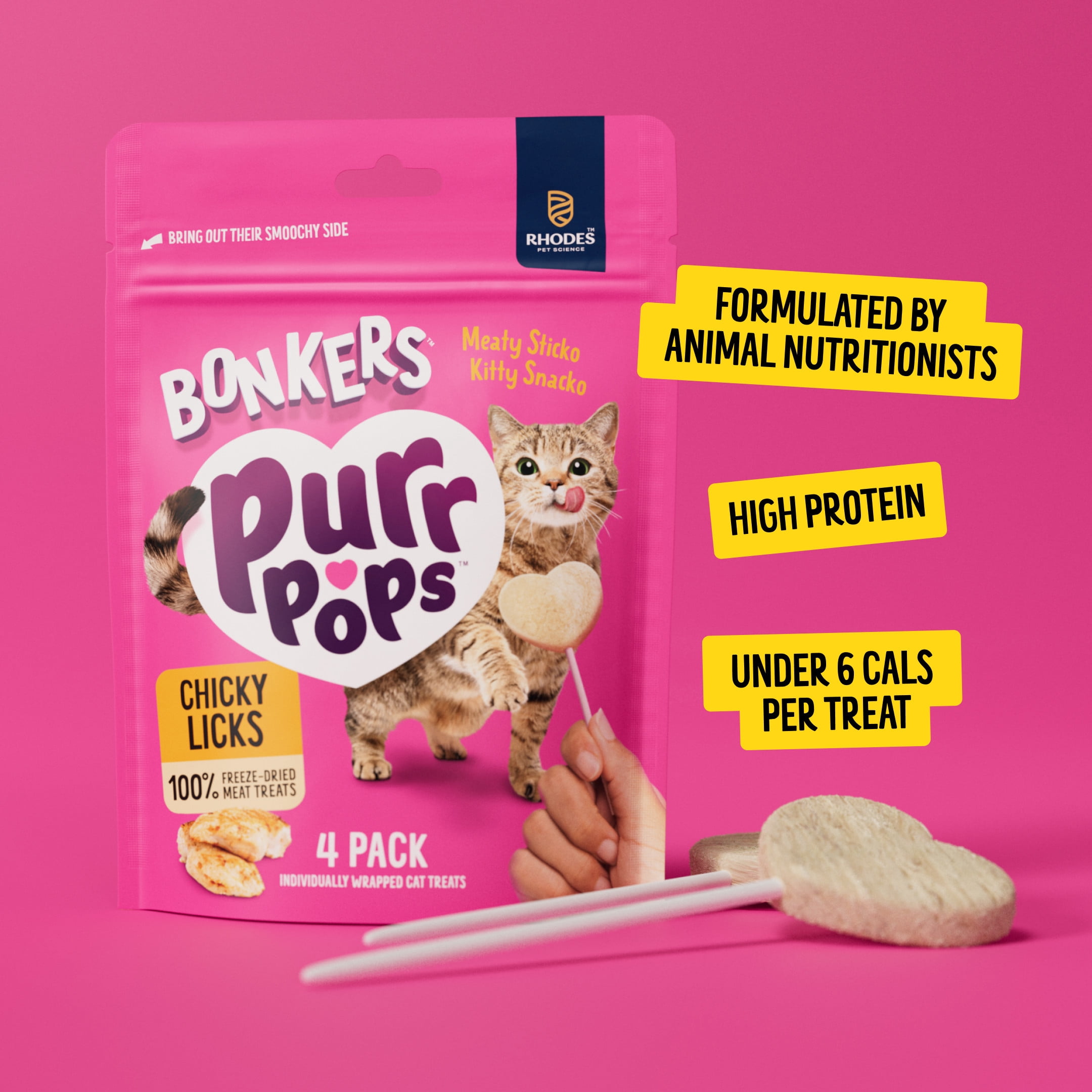 BONKERS Purrpops Freeze-Dried Chicken Flavored Lollipop Treats for Cats, 4 Pack