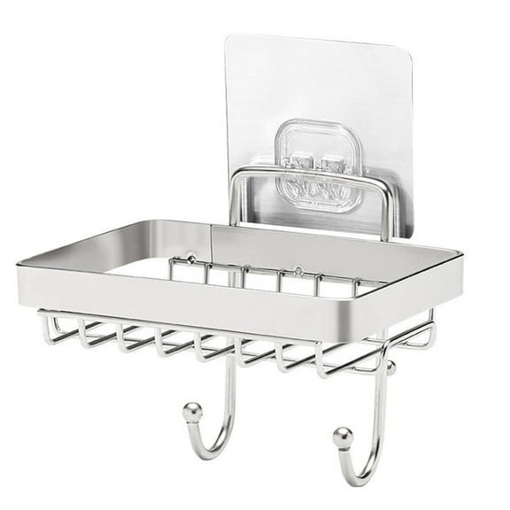 HEMOTON  Stainless Steel Soap Dish for Bath Suction Holder Shower Wall Hook Silver