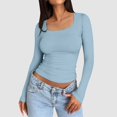thumbnail image 2 of Top corto de manga larga y cuello redondo para mujer - Camiseta básica de yoga ajustada para entrenar, 2 of 5