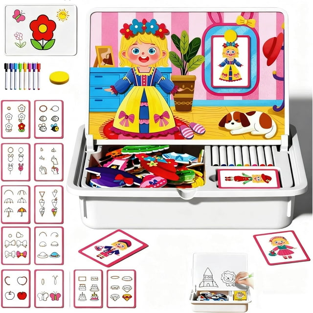 Magnetic Puzzles Face Dress up Travel Game, Creative Double-Sided Magnetic Dress-Up Activity with Reusable Pieces, Enhances Creativity and Learning Portable & Easy Storage