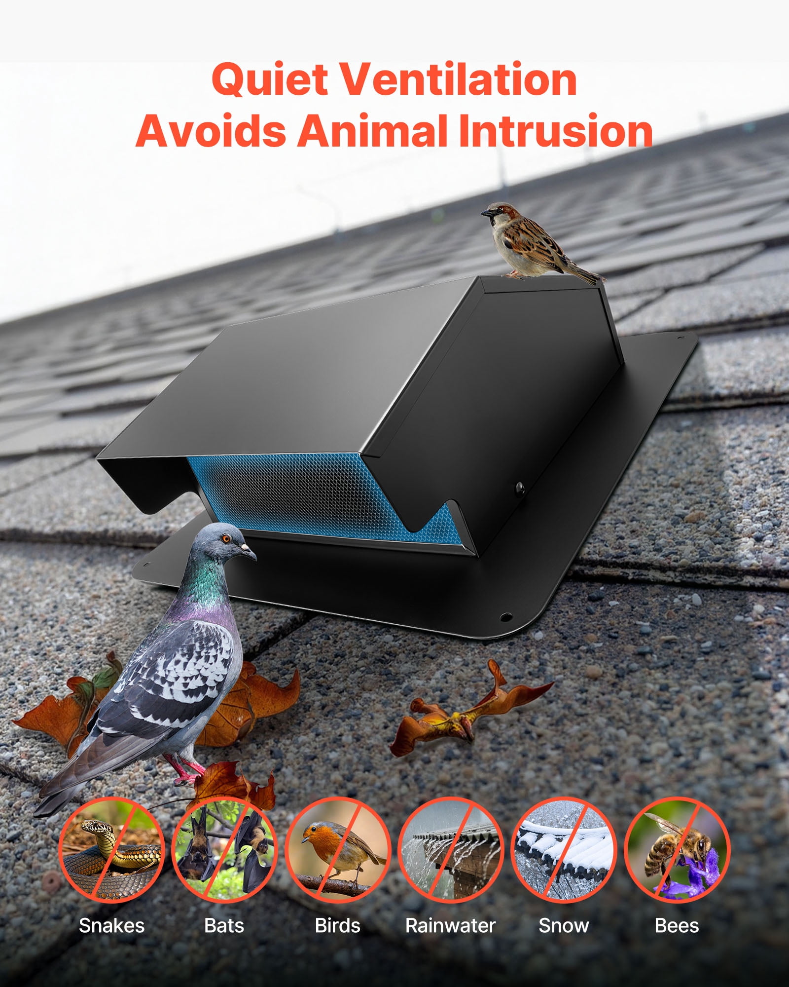 VEVOR 6 inch Hooded Wall Vent Cover, Square AC Vent Gable Cover, Premium SPCC Steel & with Built-in a Protection Screen, for Roofs,Walls,Outside Duct Exhaust Outlets (1 Pack, Black)