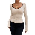 thumbnail image 1 of Camiseta de Larga con Cuello Redondo Estilo Y2K para Mujer, de Color Liso, Ideal para , Otoño e Invierno. para un Look Casual de Negocios. Albaricoque XL, 1 of 7