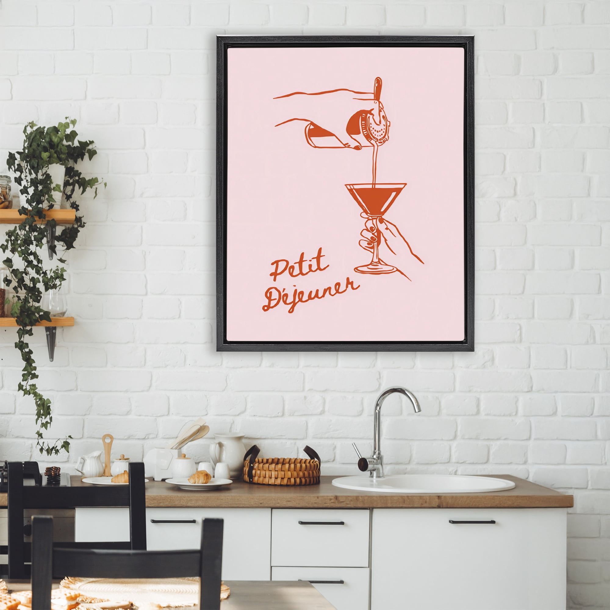 Stupell Industries Pouring Brunch Cocktail Black Framed Floater Canvas Wall Art, design by The Prints Vibe