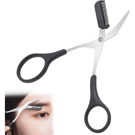 1pcs Eyebrow Trimmer Scissors with Comb,Auxiliary Eyebrow Comb Scissors,Stainless Steel Professional Precision Eyebrow Trimmer Tool with Comb,Small Eyebrow Grooming Beauty Tool for Men Women(Black)