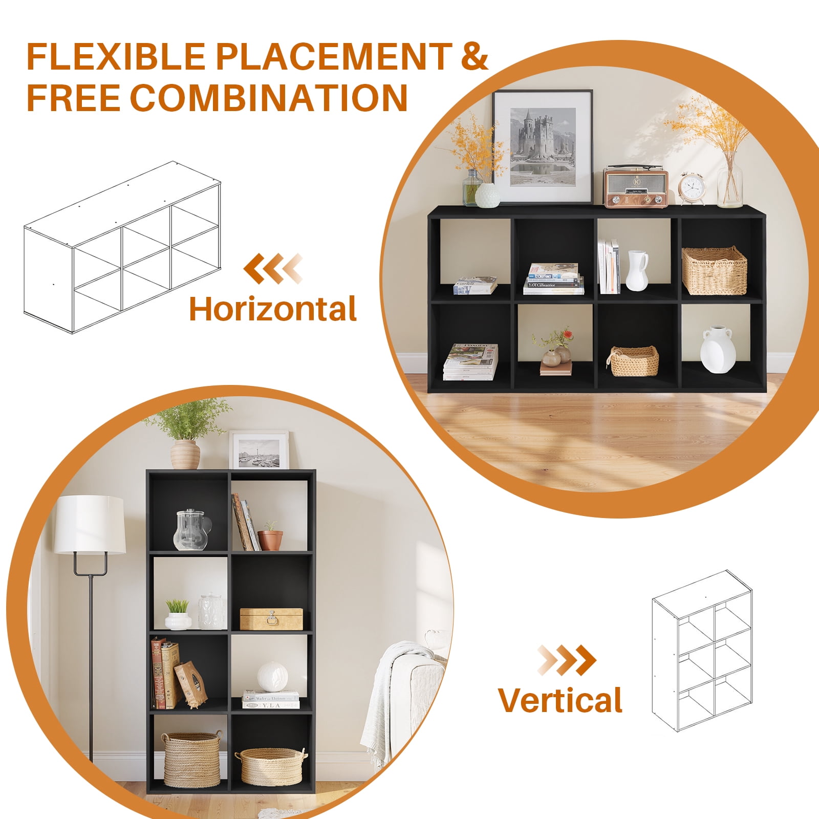 Bigleap 6/8/9 Cube Storage Organizer - Modern Open Cube Bookshelf with Removable Back Panels, Display Storage Bookcase for Living Room, Bedroom, Home Office, Entryway,Black