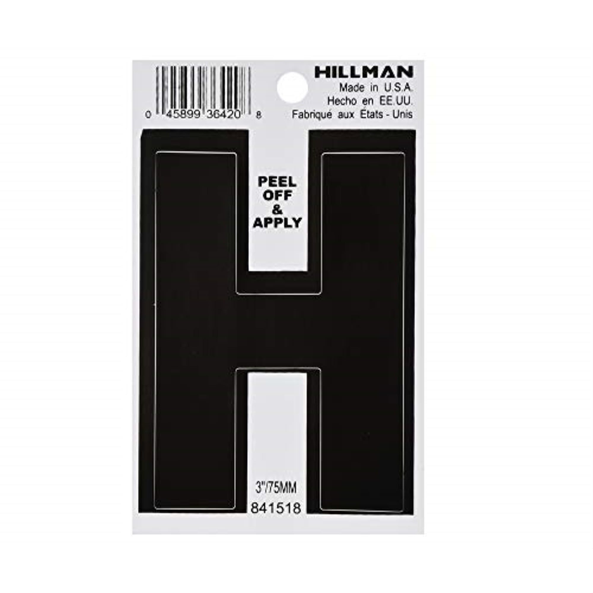 Hillman Group 841518 3 in. Black Glossy Vinyl DieCut Adhesive Letter H 6 Piece