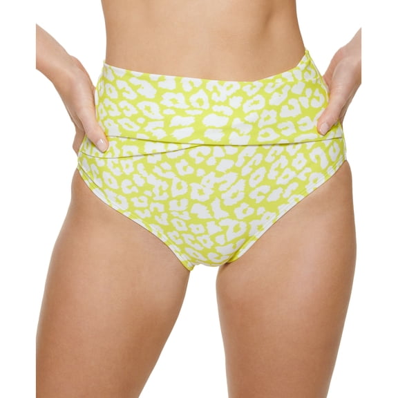 Calvin Klein Printed High-Waist Tummy Control Swim Bottoms Light Yellow Leopard M