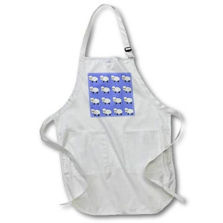 

3dRose Cute cartoon sheep or lambs on a blue background. Go ahead count them. Full Length Apron 22 by 30-inch White With Pockets
