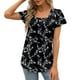 thumbnail image 1 of Gibobby Playera de Manga Corta Casual Suave Camisetas sin mangas verano para mujer, corte holgado, cuello cuadrado plisado, camisetas manga corta, dobladillo c(Negro,XL), 1 of 5