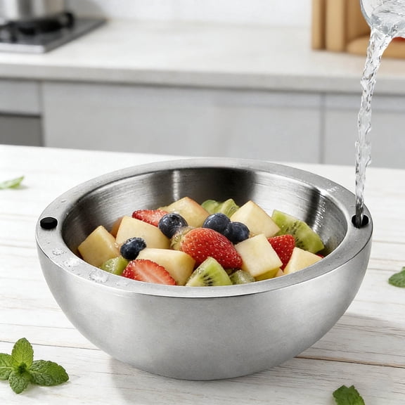 Double Walled Dip Chiller Bowl - Stainless Steel Insulated Serving Bowl with Ice Core for Parties, Salsa, Guacamole, Hummus, Pasta, Hot or Cold Food