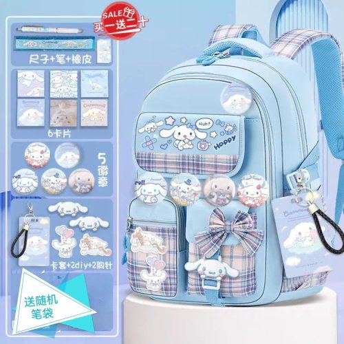 Sac à Dos Scolaire Cartoon Sanrio Kuromi pour Filles, Grand Sac d'Écolière à Grande Capacité avec Protection de la Colonne Vertébrale, Sac de Voyage Léger, Bleu