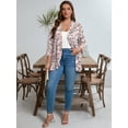 thumbnail image 4 of SHOWMALL Women's Plus Open Front Lightweight Cardigan 3/4 Sleeves Bolero Dense Daisy Blooms 4X Pleated Ruffles Hemline Shrugs, 4 of 7