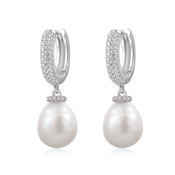YAMI 9-10mm White Baroque Pearl Earrings 925 Sterling Silver Dangle Mother's Day Jewelry Gift for Women