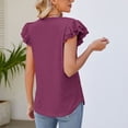 thumbnail image 4 of Baywell Women's Solid Color V-Neck Pleated Short Sleeve Casual Loose T-Shirt S-XXL, 4 of 7