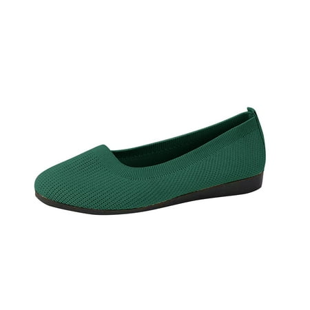hopeusnice Clearance Women s Knit Slip On Flats Comfortable Breathable Ballerina Shoes Lightweight Soft Toe Oversized Walking Flat Shoes Green 39