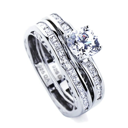 Men Women Sterling Silver 1.2ct Round CZ Wedding Ring Set 2pcs Engagement Ring Bridal Set ( Size 5 to 9 )