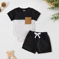 thumbnail image 2 of Baby Boy Romper Set Newborn Baby Boy Summer Outfit Set Contrast Color Romper Tops With Elastic Waist Shorts Cute Infant Waffle Clothes, 2 of 5