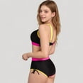 thumbnail image 3 of Women's Colorblock High Waist Bikini Set with Adjustable Side Ruched Bottoms and V-Neck Supportive Top - Large, Black, 3 of 6