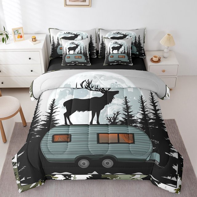 Erosebridal Camping Bedding Queen Comforter Set, Wild Deer Down Comforter, Rustic Animal Decor, Reversible 7-Piece