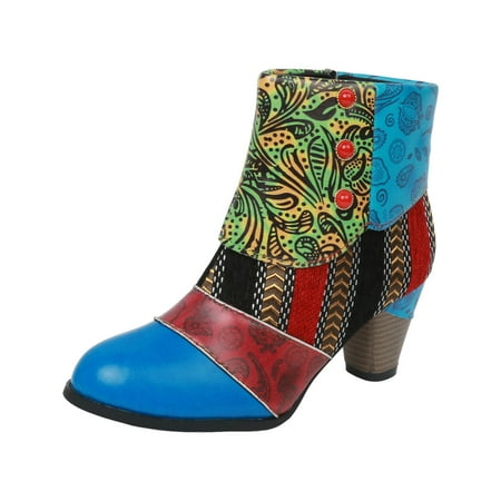 DVKOVI Wide Calf Cowboy Boots Women Womens Ankle Cowboy Boots Women Shoes Autumn and Winter Ankle Boots Fashion Color Matching Thick Heel Outdoor Casual Boots High Heel Boots for Women Blue 42
